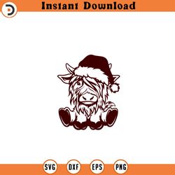 baby highland cow with santa hat svg highl