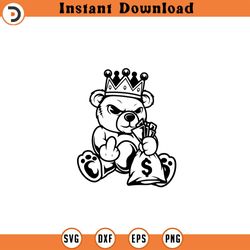 teddy bear king with money bag svg teddy