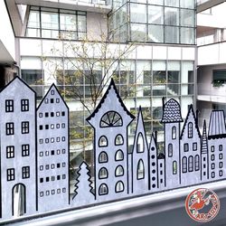 window decoration, snowy houses, paper houses, winter decor, christmas decorations, homedecor, diy