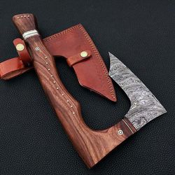 unique handcrafted viking hatchet, damascus steel hunting axe, and tomahawk axe