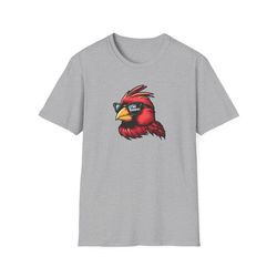 kentucky uofl cardinal wearing sunglasses unisex softstyle t-shirt for optometrists university basketball fan mascot tee