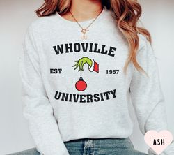 christmas whoville university est 1957 sweatshirt, personalized christmas gift, holiday party shirt, christmas family gi