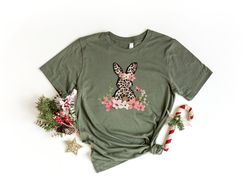 leopard bunny shirt, easter shirt, leopard easter bunny shirt for woman, cute easter bunny graphic tee, easter day outfi