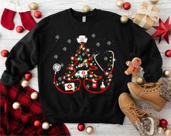 christmas nursing sweatshirt, nurse christmas gift, nurse christmas sweatshirt, stethoscope tree sweatshirt, nurse holid