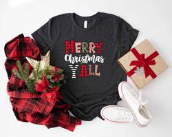 Christmas Shirt For Women, Merry Christmas Yall Leopard T-Shirt, Buffalo Plaid Christmas Tees, Merry Xmas Shirt, Christm