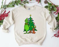 grinch christmas tree sweatshirt, grinch max tree sweatshirt, grinch & max sweatshirt, whimsical grinch tree, funny xmas