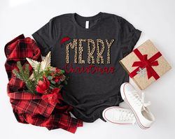 merry christmas shirt, christmas women gift, leopard print christmas tee, santa hat holiday shirt, cute christmas, chris