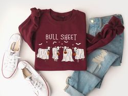 cow ghost sweatshirt cute halloween cow crewneck farm animal shirts bull sheet sweater funny cow jumper retro bull shirt