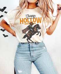 creepy hollow tee comfort colors pumpkin cowboy rodeo classic horror sleepy hollow shirt funny western halloween vintage