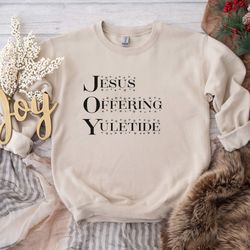 joy christmas sweatshirt, jesus offering yuletide holiday crewneck, christian christmas sweatshirt, church xmas clothes,