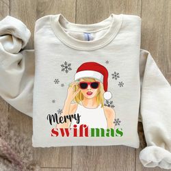 merry swiftmas sweatshirt, cute winter kids holiday christmas crewneck sweatshirt, youth swiftie eras tour christmas gif