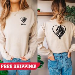 personalized horse lover sweatshirt, cute customized horse riding crewneck, custom equestrian owner gift, farm girl pres