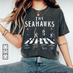 seahawks walking abbey road signatures football shirt, pete carroll, geno smith, dk metcalf, jaxon smith-njigba, seattle