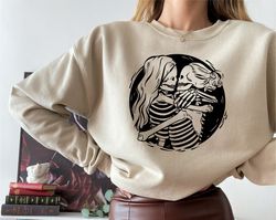 aesthetic skeleton lesbian couple sweatshirt, queer love apparel, lesbian bridal party hoddie, pride month tee, hugging