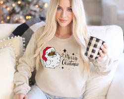 black santa sweatshirt, black santa claus apparel, ethnic santa sweatshirt, diverse christmas gift, african american san