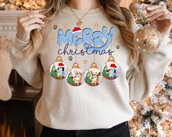 bluey family christmas ball sweatshirt, bluey and bingo christmas sweatshirt, bluey family christmas sweatshirt, bluey c