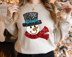 Faux Embroidery Christmas Sweatshirt, Christmas Snowman Sweatshirt, Christmas Sweater, Christmas Shirts for Women, Funny
