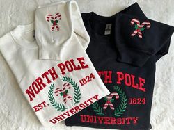 christmas embroidery, north pole university embroidered sweatshirt, christmas gift, christmas embroidered hoodie, christ