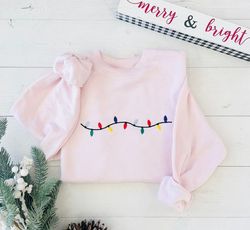 christmas lights sweatshirt, christmas embroidered sweatshirt, christmas sweatshirt, embroidered christmas sweatshirt, f