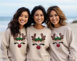 christmas reindeer sweatshirt, faux embroidery christmas sweatshirt, holiday sweatshirts, christmas crewneck, deer chris