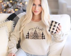 christmas tree sweatshirt, vintage christmas sweater, merry and bright shirt, christmas gifts for women, holiday sweater