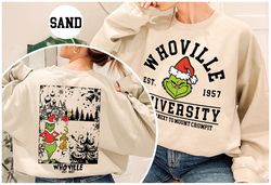 christmas whoville university est 1957 sweatshirt, retro grinch christmas sweatshirt, merry grinchmas sweatshirt, christ