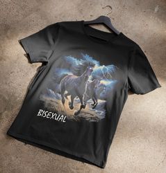 horses running in thunderstorm bisexual 90's t-shirt