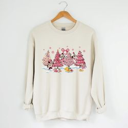 mickey & friends christmas sweatshirt, pink christmas sweatshirt, mickey's verry merry christmas shirts, disneyland chri