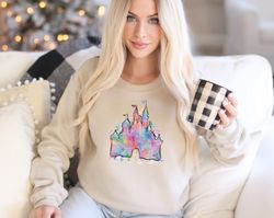 watercolor castle custom sweatshirt, princess castle sweatshirt, vacation sweatshirt, magical castle sweatshirt, wizard