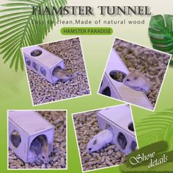 wooden hamster tunnel: escape & hide house toy for rabbits