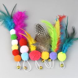 interactive cat toy accessories: rainbow ball, striped stick, feather, bell replacement heads for playful kittens