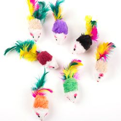 colorful feather cat toys: cute mini soft fleece mouse for fun play & training | kitten & puppy supplies