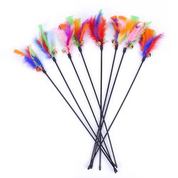 interactive cat teaser toy rod with bell and feather - 5pcs, random color