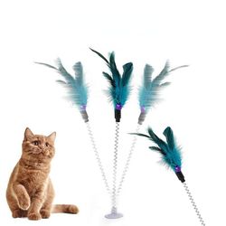 interactive cat toy: sucker spring feather plush fun for kittens - random color accessories