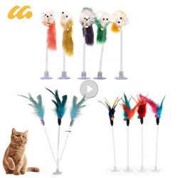 interactive cat toy with feather rod, bell, and mouse design – fun cartoon pet supplies