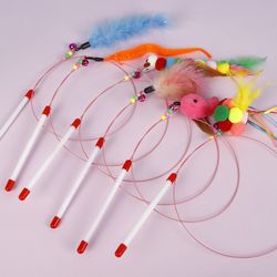 interactive cat toy: feather fish with bell stick for kitten play | teaser wand toy