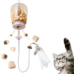 interactive cat toy: feathered bell, hanging door rope, food dispenser & catnip fun