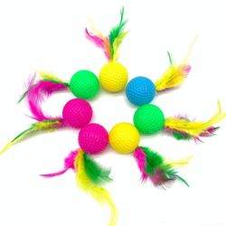 Interactive Kitten Toy: 10pcs Mixed Funny Plastic Golf Balls with Feathers - Pet Supplies for Playful Cats