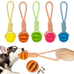 interactive dog ball toy with rope: durable, leak-proof, bite-resistant chew for small & large breeds - perfect puppy tr