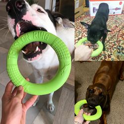 large dog training toy: 18/27cm eva interactive ring puller for resistant chewers & flying disc play