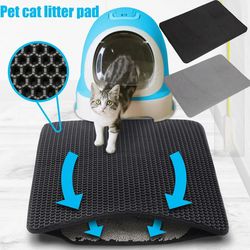 cat litter mat: double layer non-slip pads, waterproof box accessories