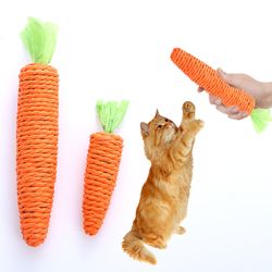 wholesale small animal carrot pet toy: paper rope chew with bell - cute cat toy