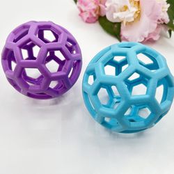 geometric safety ball: natural rubber chew toy for dogs - interactive puppy training & teeth cleaning hollow toy