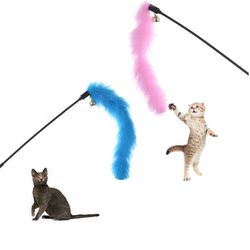 premium interactive cat toy: colorful turkey feather teaser stick - funny and entertaining kitten supplies