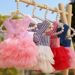 puppy summer clothes: striped suspender mesh skirt for small/medium dogs