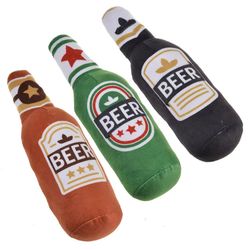 printed beer bottle shape dog plush toy: squeaky, bite-resistant chew for clean teeth - interactive pet supplies