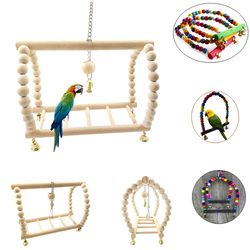 colorful wooden bird toy set: swings, ladders, and hammocks for parrots & macaws