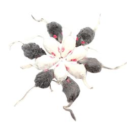 soft rabbit fur cat toy set with rattling mice tail - 12 pcs