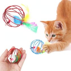 pet cat toys: interactive mouse, rat, and ball cage toys in random colors - cat accessories