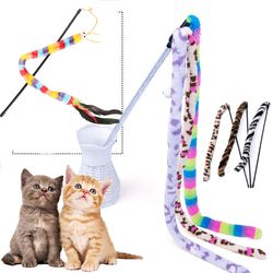 colorful caterpillar feather teaser wand: interactive cat toy